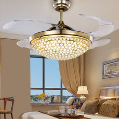 Silver LED Ceiling Fan with Light #1957 – 42" Invisible Fan, Remote Controlled, Retractable Blades, DC 32W Motor, 36W*2 LED, AC 110V
