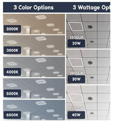 (6 Pack) 2x2ft-LED Edge Lit (T Bar) Grid Light for Recessed Drop Ceilings-20W/30W/40W-Color Selectable 3000K/3500K/4000K/5000K/6500K-0~10V Dimmable