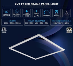 (6 Pack) 2x2ft-LED Edge Lit (T Bar) Grid Light for Recessed Drop Ceilings-20W/30W/40W-Color Selectable 3000K/3500K/4000K/5000K/6500K-0~10V Dimmable