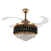 42" Crystal Ceiling Fan Light – Retractable Blades, LED Dual 36W, Remote Control, Quiet DC Motor 30W, AC 110V Modern Design