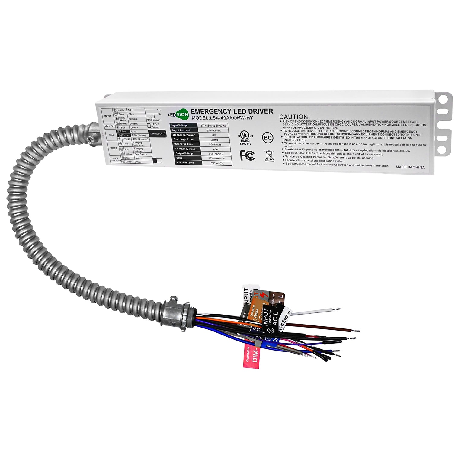 0W Emergency Backup LED Driver | 100-347V AC Input | LSA40FY-170