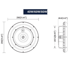 40/60/80W LED Circular Canopy Light, 12” Diameter, 4/5/57K, 12000lm, AC120-277V, Commercial Outdoor Fixture