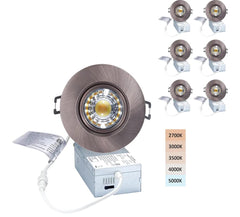3in LED Gimbal Downlight Retrofit Trim, 8W, 5CCT Selectable, AC 120V, 6 Pack
