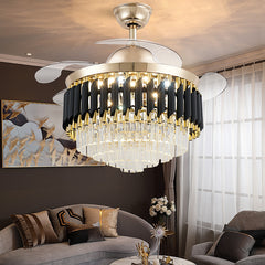 42" Crystal Ceiling Fan Light – Retractable Blades, LED Dual 36W, Remote Control, Quiet DC Motor 30W, AC 110V Modern Design