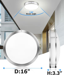 16" LED Flush Mount Ceiling Light, 25W, 1750 Lumens, 3CCT Selectable, Brushed Nickel Finish, ETL Listed