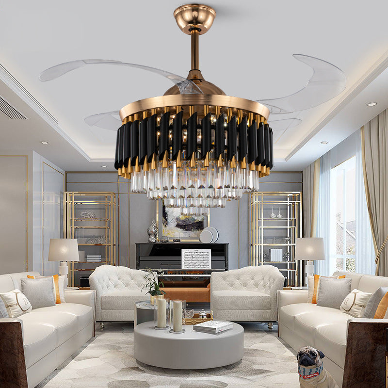 42" Crystal Ceiling Fan Light – Retractable Blades, LED Dual 36W, Remote Control, Quiet DC Motor 30W, AC 110V Modern Design