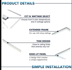 (6 Pack) 2x2ft-LED Edge Lit (T Bar) Grid Light for Recessed Drop Ceilings-20W/30W/40W-Color Selectable 3000K/3500K/4000K/5000K/6500K-0~10V Dimmable