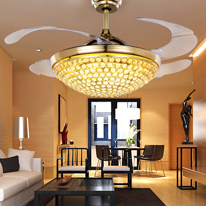 Silver LED Ceiling Fan with Light #1957 – 42" Invisible Fan, Remote Controlled, Retractable Blades, DC 32W Motor, 36W*2 LED, AC 110V