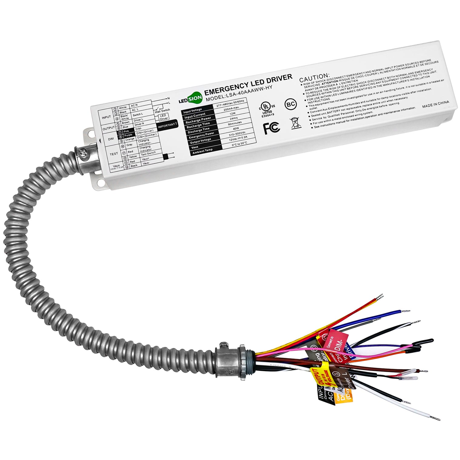 0W Emergency Backup LED Driver | 100-347V AC Input | LSA40FY-170
