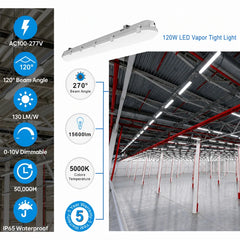 8FT LED Vapor Tight Light, Selectable Wattage & CCT, AC 120-277V, IP65 Waterproof Fixture (2 Pcs)