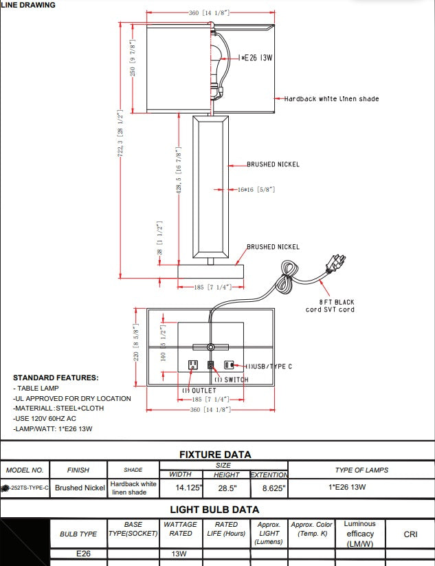 Single Table Lamps for Hotels-13W Led Plus
